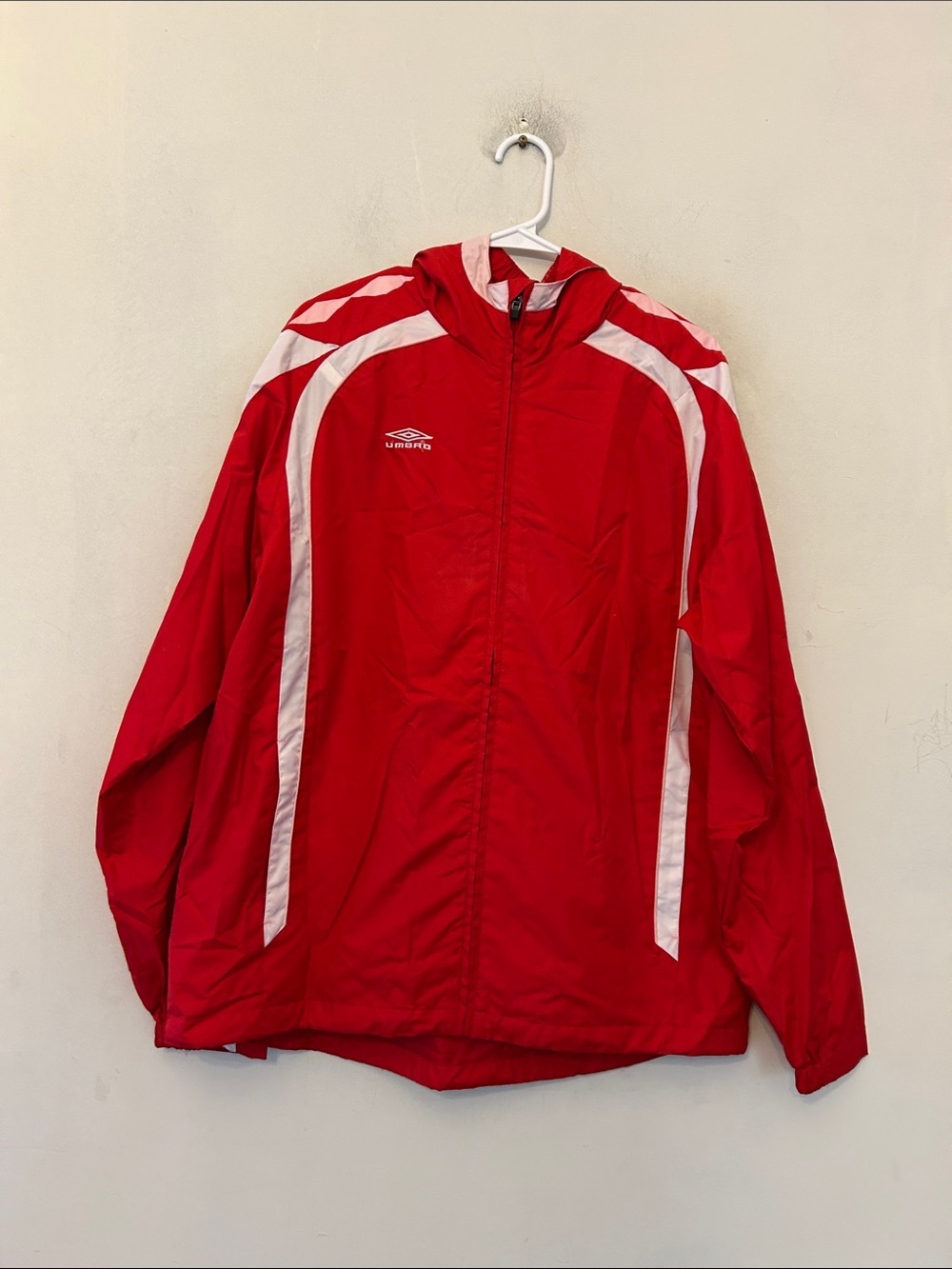 Umbro Red Full zip Hooded Jacket with White Accents Size L EUC